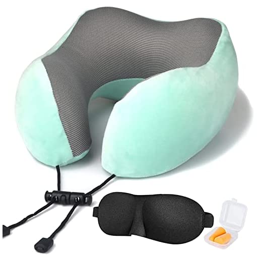 Travel pillow - <a href="https://fokamtravel.com/product/travel-pillowtravel-neck-pillows-for-sleeping100-pure-memory-foam-soft-comfort-support-pillow-for-airplane-car-officehome-rest-use-blue-green/">Photo Source</a>